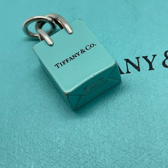 Tiffany & Co Silver Blue Enamel Shopping Bag Charm Pendant - Picture 6 of 10